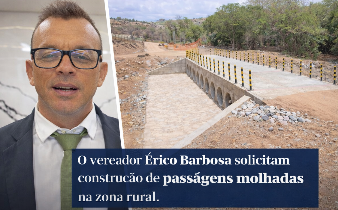 Imagem da notícia O vereador Érico Barbosa solicita construção de passagens molhadas na zona rural.